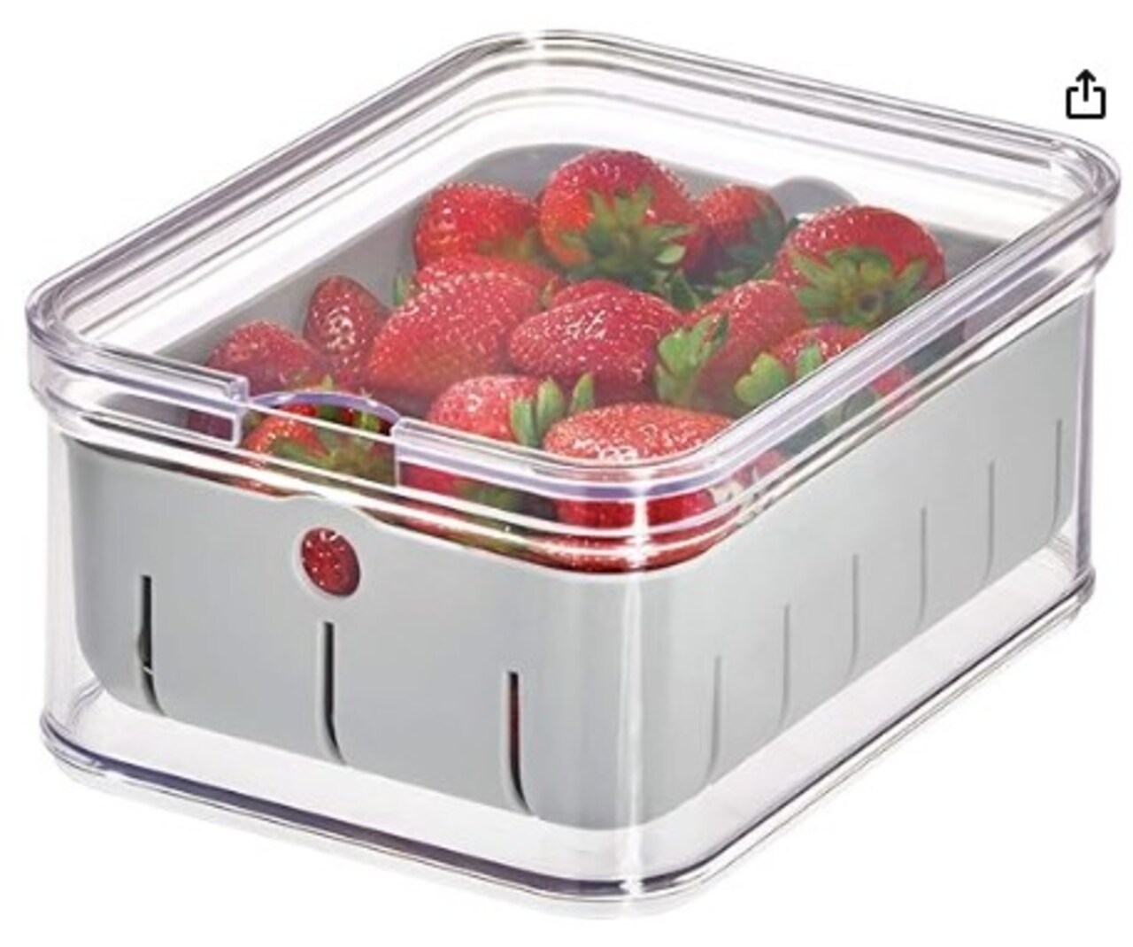 Recycled Plastic Crisp Produce Storage Containers with Lid and Colander Basket, 8.32" x 6.32" x 3.76", Clear/Gray